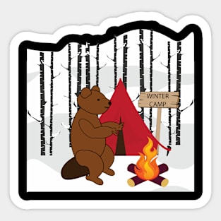 Brown bear winter camping Sticker